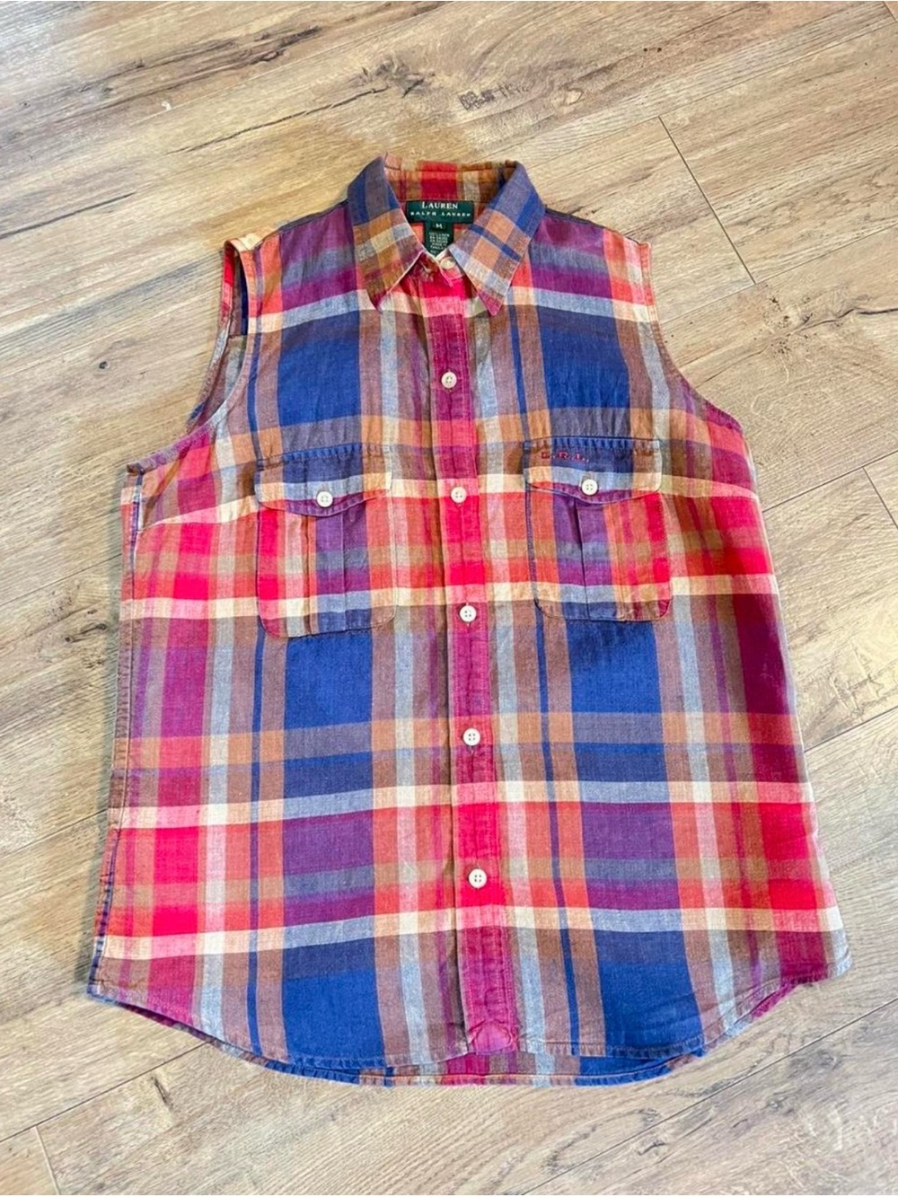 Vintage Lauren Ralph Lauren Linen Plaid Button Down Sleeveless Top – Size M